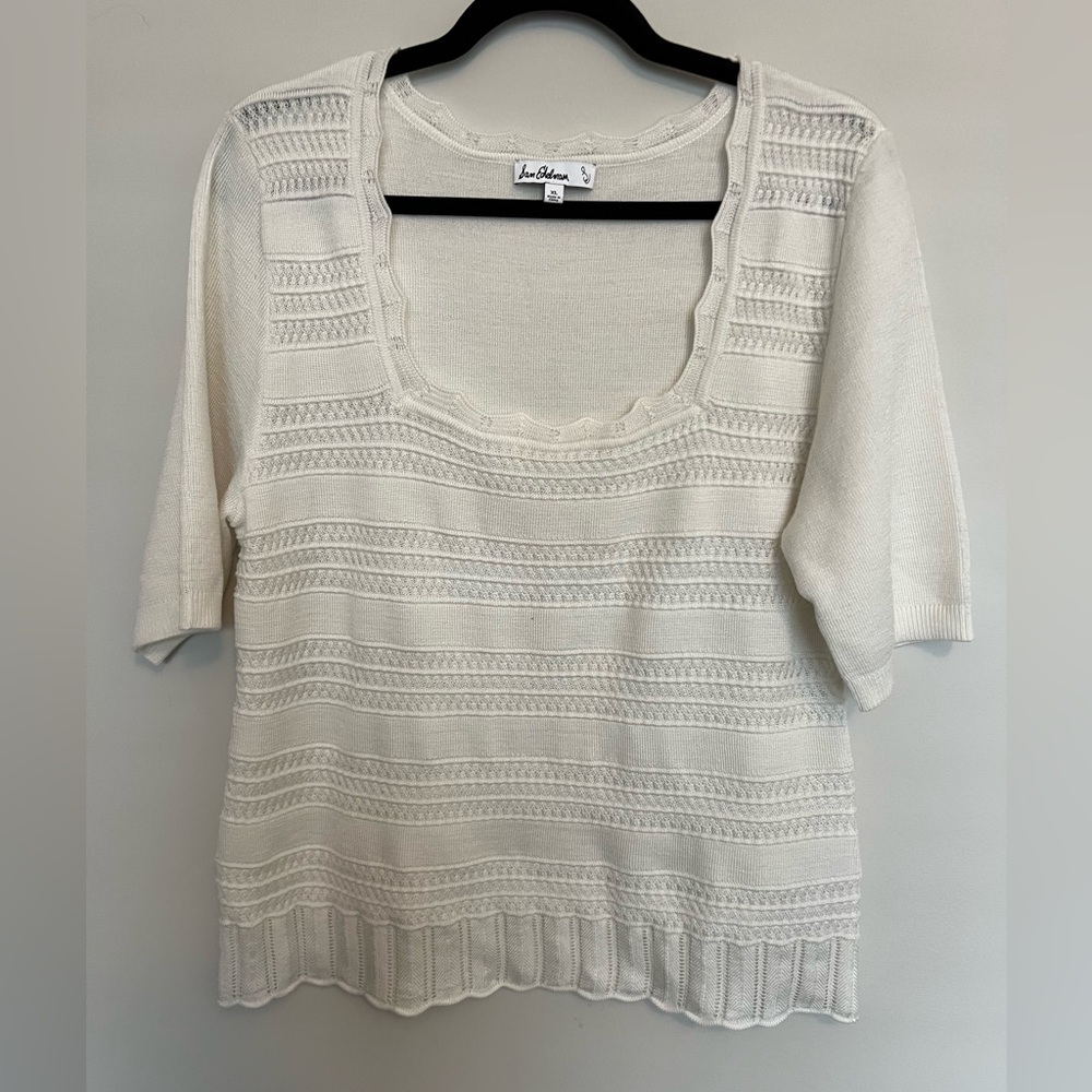 Sam Edelman Averie Open Stitch Short Sleeve Sweater Size XL